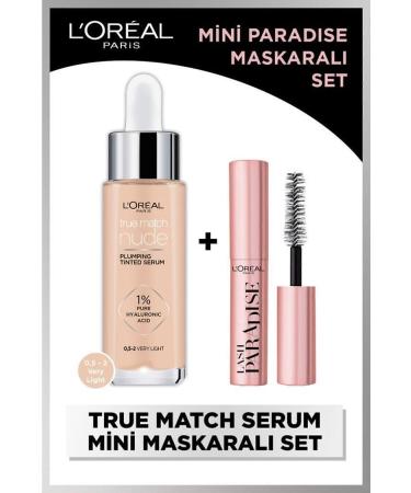 L'Oreal Paris True Match Nude Foundation Serum 0.5-2 Very Light & Mini Paradise Mascara 4.7 Ml Makeup Set