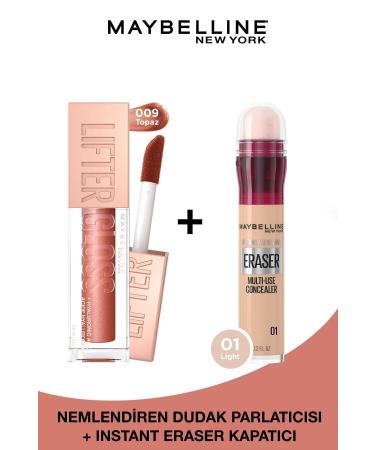 Maybelline New York Instant Anti Age Eraser Concealer - 01 Light & Lifter Gloss Moisturizing Lip Gloss 009 Topaz - Buy Online on GoSupps.com