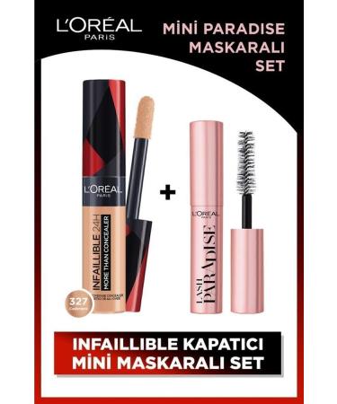 L'Oreal Paris Infaillible 24h All Face Concealer 327 Cashmere&mini Paradise Mascara 4.7ml Makeup Set