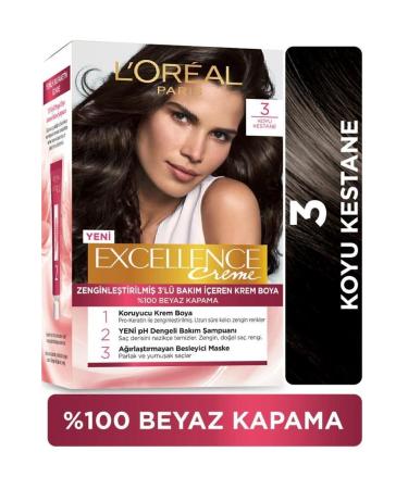 L'Oreal Paris Excellence Creme Hair Dye 3 Dark Chestnut 2-Piece Set - Buy Online on GoSupps.com