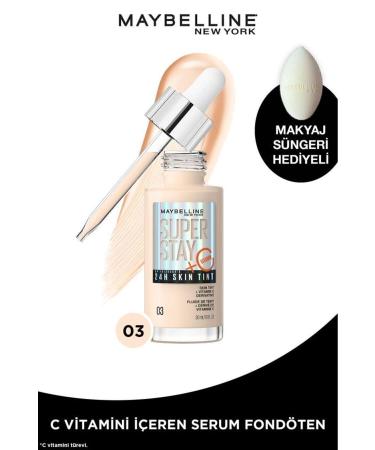 Maybelline New York Super Stay Skin Tint Foundation - 03 & Makeup Sponge