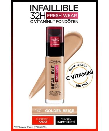 L'Oreal Paris L'Or al Paris Infaillible 32H Fresh Wear Vitamin C Foundation - 140 Golden Beige