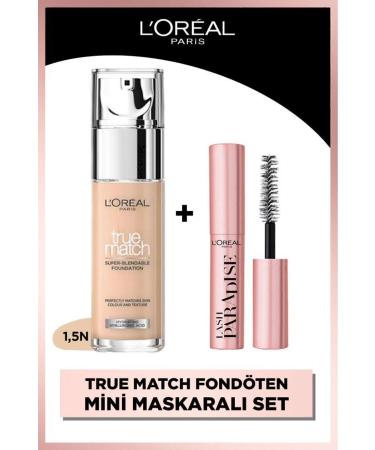 L'Oreal Paris True Match Caring Foundation - 1.5N Neutral Undertone & Mini Paradise Mascara 4.7 ML