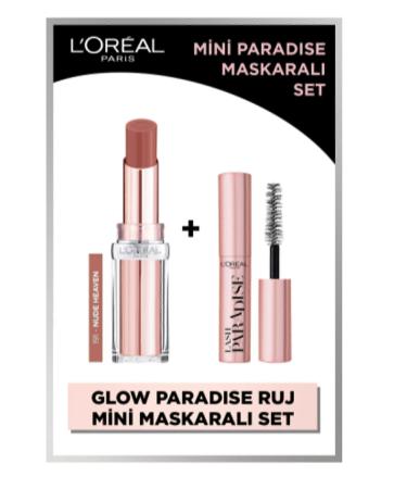 L'Oreal Paris Glow Paradise Balm-in-lipstick Shimmering Lipstick 191 Nude Heaven & Mini Paradise Mascara 4.7 Ml