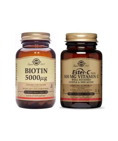 Solgar Biotin 5000 Mcg 50 Capsules + Ester-c Plus 500 Mg 50 Capsules