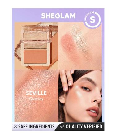 SHEGLAM Glam 101 Hybrid Highlighter & Blush Duo-Seville Blush Highlighter Powder Palette