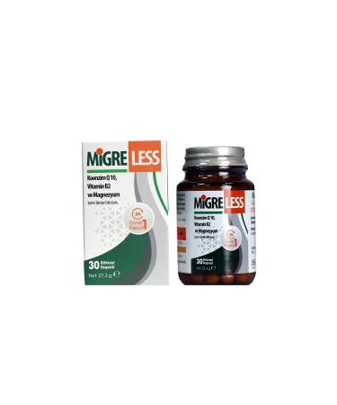 Migreless Coenzymeq 10 Vitamin B2 and Magnesium Containing Supplementary Food 30 Herbal Capsules