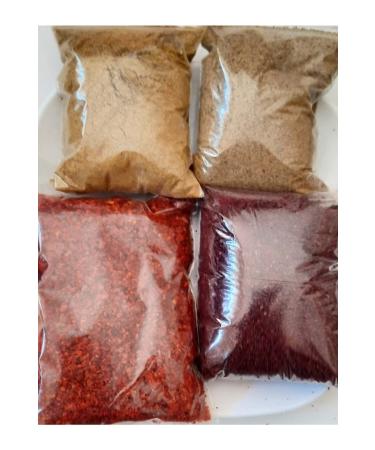 YILMAZ MEDICINAL HERBS AND SPICE PRODUCTS Black Pepper & Cumin & Hot Pepper Flakes & Sumac Powder 100 grams each