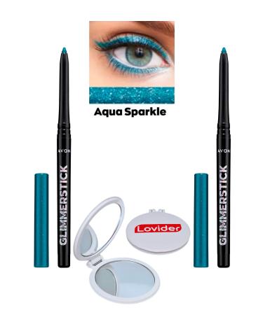 Avon Glimmerstick Lift Eyeliner Glitter - Aqua Sparkle 2 Pack + Lovider Pocket Mirror Gift