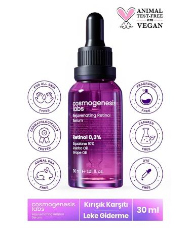 Cosmogenesis Labs Anti-Wrinkle Retinol Skin Serum 30ml Vegan Firm & Vibrant Look (0.3% RETINOL)