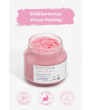 Juniper Natural Rose & Geranium Body Scrub - Purifying Moisturizing Vegan - 210 ml