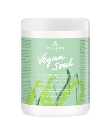 Kallos Cosmetics Vegan Soul 1000ml Nourishing Hair Mask with Vegetable Protein and Avocado Oil for Dry and Damaged Hair