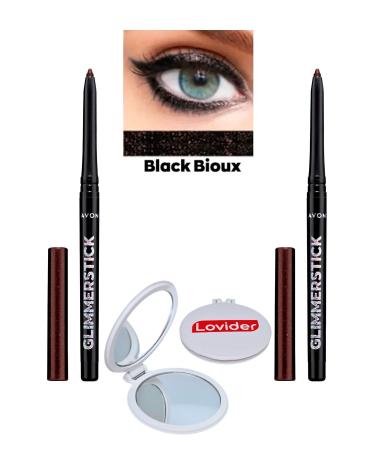 Avon Glimmerstick Lift Eyeliner Glitter - Black Bioux 2 Pack + Lovider Pocket Mirror