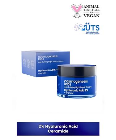 Cosmogenesis Labs Intensive Moisturizing Night Care Cream 50ml Vegan Anti-Aging and Anti-Wrinkle (2% HYALURONIC ACID) - Buy Online on GoSupps.com