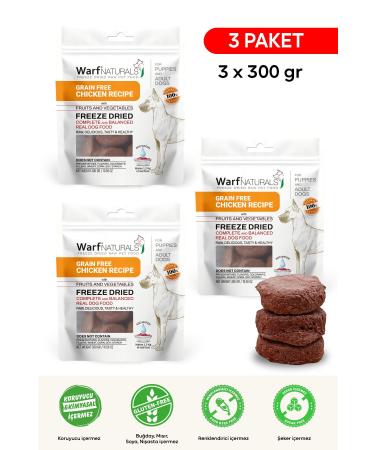 Warf Naturals Freeze Dried Dog Food - Chicken Meat 300 gr X 3 Pack 0 Natural Preservative Free