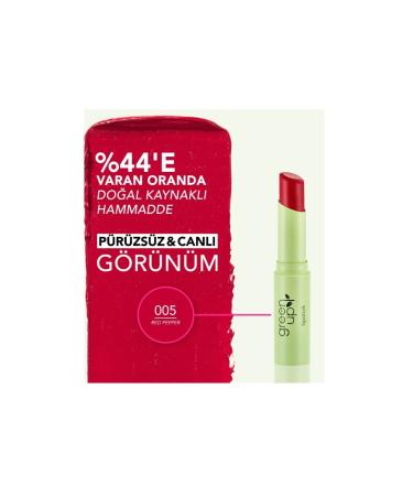 Flormar Green Up High Pigment & Semi-Matte Finish Vegan Lipstick - 005 RED PEPPER