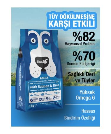 HAVLIFE Salmon and Rice Medium and Large Breed Adult Dog Food 3 Kg