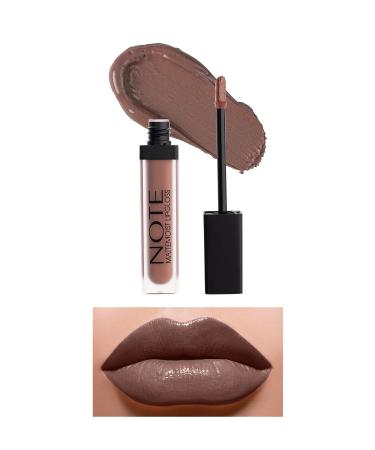 Note Cosmetics Mattemoist Lipgloss Semi-Matte Satin Finish Liquid Lipstick 414 Pinky Milk - Brown