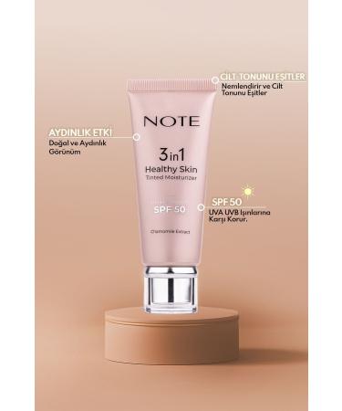 Note Cosmetics 3 in 1 Healthy Skin Tinted Moisturizer SPF 50 Color Tone Equalizing Brightening Cream - Buy Online on GoSupps.com