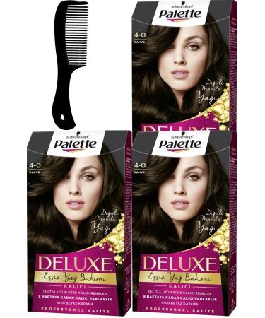 Palette Deluxe Hair Dye 4-0 Brown X 3 Pieces + Hair Opening Comb