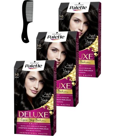 Palette Deluxe Hair Dye 1-0 Black X 3 Pieces + Hair Opening Comb