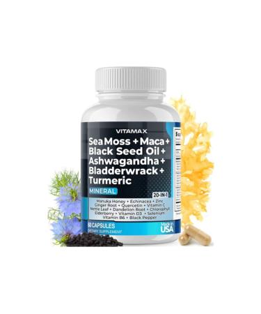 Vitamax Sea Moss Maca Black Seed Oil Ashw. Bladderwrack Turmeric 60 Capsules