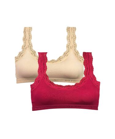 Skygo 2 Piece Lace Embroidery Padded Bamboo Women's Bustier Skin Claret Red