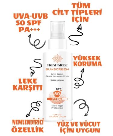 Fresh Mode Anti-Spot Spf 50+ High Protection Moisturizing Sun Cream for All Skin Types 100 ml