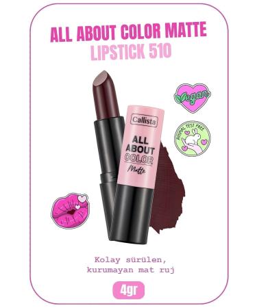 Callista All About Color Matte Lipstick Moisturizing Matte Lipstick - 510 Midnight Mulberry - Claret Red