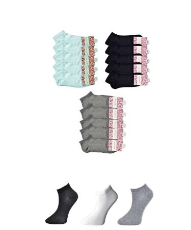 Skygo Black Grey and White Women's Ankle Socks 15 pairs