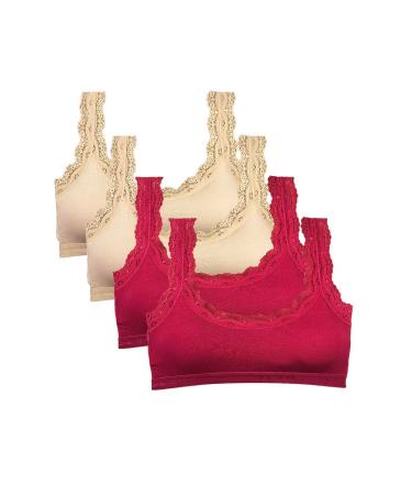 Skygo 4 Piece Lace Embroidery Padded Bamboo Women's Bustier Skin Claret Red