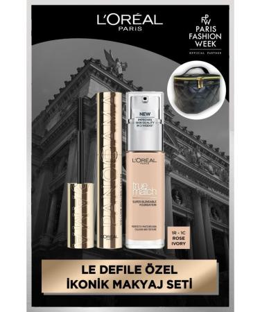 L'Oreal Paris Panorama Mascara & True Match Foundation 1R-1C Rose Ivory Bag Gift Set