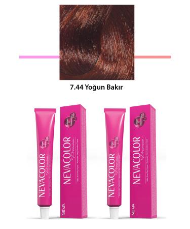ZehraTech 2 Set Premium 7.44 Intense Copper - Permanent Cream Hair Dye 2 X 50 g Tube - ZHT8444-5266