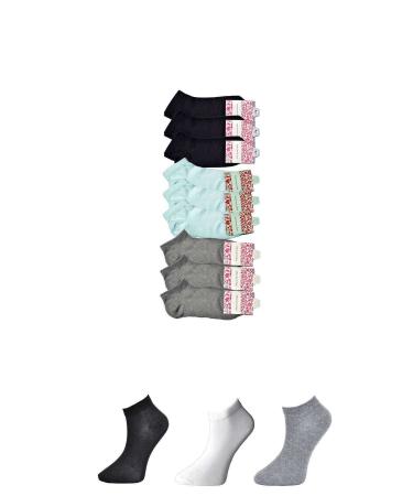 Skygo Black Grey and White Women's Ankle Socks 9 pairs