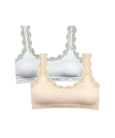 Skygo 2 Piece Lace Embroidery Padded Bamboo Women's Bustier White Cream