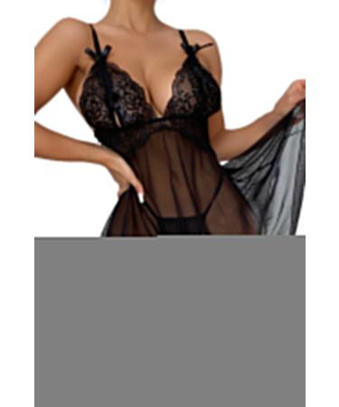 Skygo Night Light Women's Black Open-Breasted Fantasy Nightgown 3183