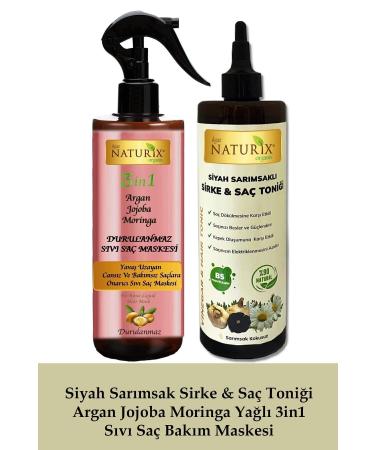 Naturix Black Garlic Vinegar & Hair Tonic Argan Jojoba Moringa Oil 3in1 Liquid Hair Care Mask