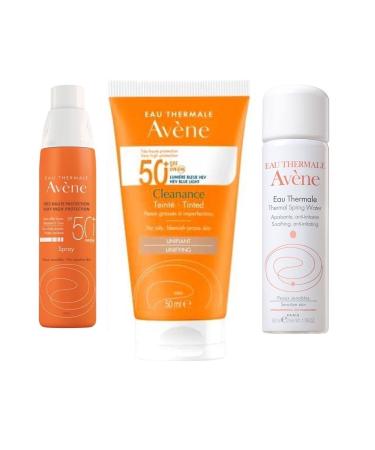 Avene Sun Protection Set 5 - Spray Spf 50+ 200ml - Cleanance Spf 50+ Tinted 50 Ml Thermal Water 50ml