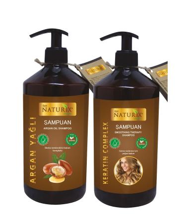 Ilgaz Naturix Organix 2-Pack Salt-Free Argan Oil Shampoo + Keratin Shampoo 600 Ml Herbal Shampoo Paraben-Free