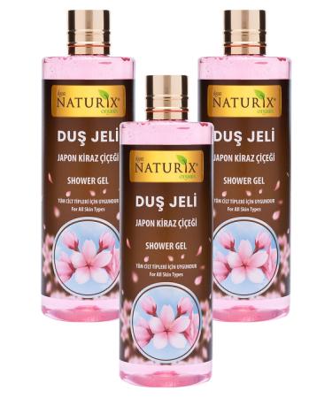 Naturix Aromatherapy Shower Gel Japanese Cherry Blossom Shower Gel Long-lasting Scented Bath Gel 400 ml 3-Piece Bath Set