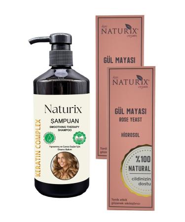 Naturix Slow Growing Hair Salt-Free Shampoo Keratin Shampoo 600ml + 2 Skin Cleanser Rose Yeast 250ml