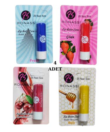 BORES RS Ronassi Lip Balm and Gloss Fresh Strawberry Cherry and Honey 4 Piece Set - BRS8275-5703