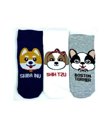 Skygo 3 Pairs Cute Dog Themed Printed Soft Women's Ankle Socks
