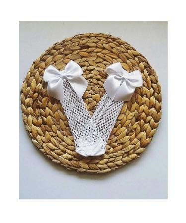 Skygo White Fishnet Bow Knee Length Girls Socks