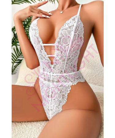 Skygo Night Light Women's White Laced Chest-Cut Fantasy Bodysuit 7006