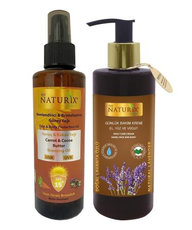 Naturix Cocoa & Carrot Oil Spf 15 Intensive Tanning Oil 200 Ml + Lavender Essence Hand Face Body Cream 250 Ml