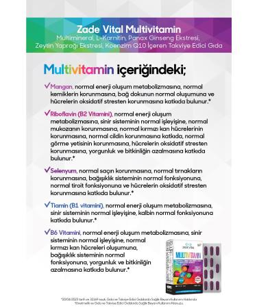 Zade Vital Coenzyme Q10 Containing Supplementary Food Multivitamin 30 Herbal Capsules - Buy Online on GoSupps.com