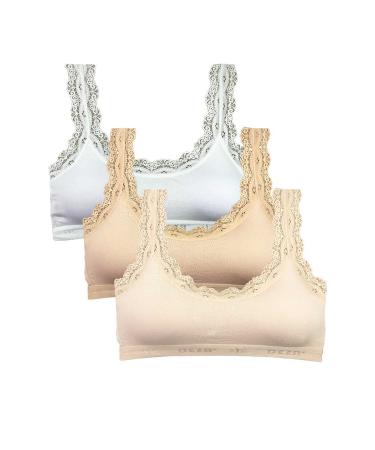Skygo 3 Piece Lace Embroidery Padded Bamboo Women's Bustier White Skin Cream