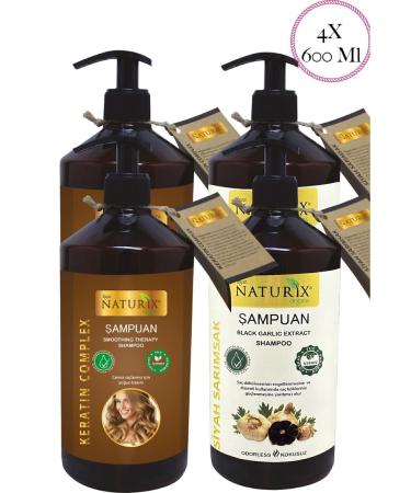 Naturix 2 Pieces Unscented Black Garlic Shampoo 600 Ml + 2 Pieces Salt-Free Keratin Shampoo 600 Ml 4 X 600 Ml
