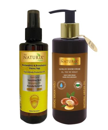 Naturix Bronzing Spf 30 Orange Oil Sun Oil + Argan Hand Face Body Lotion 250 Ml
